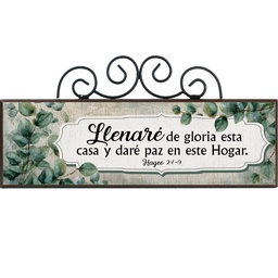 [DECOR-1185H] Plaqueta Con Forja Texto: Hageo 2:7-9 Llenaré De Gloria