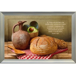 [DELTA-1009L] Cuadro Con Marco Dorado Diseño &quot;Pan Con Aguacate&quot; Texto: Salmo 128:2