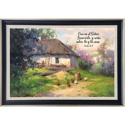 [CART-BS23009M] Cuadro Con Marco Pewter Con Negro Salmo 18:32 Casita Café