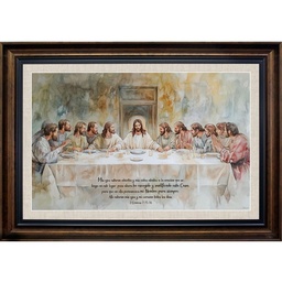 [CART-BS24014B] Cuadro Con Marco Color Café Diseño Santa Cena en Acuarela Texto: 2 Crónicas 7:15-16 Santa Cena