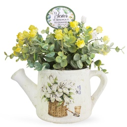 [CERTI-BS23078A] Maceta De Cerámica Con Flores (Mediana)