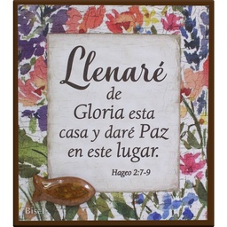 [DECOR-1279B] Plaqueta Para Escritorio Texto: Hageo 2: 7-9 Llenaré De Gloria Esta Casa