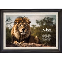 [CART-BS24013B] Cuadro Con Marco Color Negro Diseño "León" Texto: Salmo 27