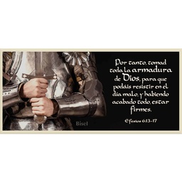 [DECOR-1139S] Plaqueta Color Crema Texto: Efesios 6:13-17 Por Tanto Tomad Toda La Armadura De Dios.