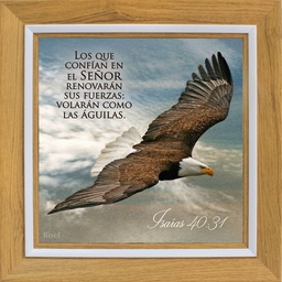 [CART-BS23001K] Cuadro Para Escritorio Marco Color Madera Diseño "Águila en Vuelo Texto: Isaías 40:31