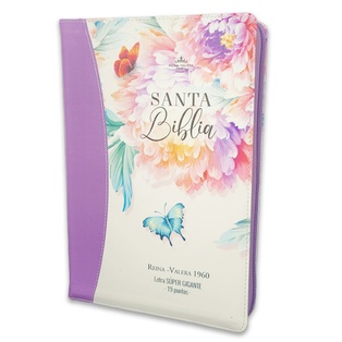 Biblia RVR 1960 Tamaño Grande Letra Súper Gigante Con Cierre E Índice Jardín Lila