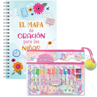 Libreta + Kit de Bolígrafos Gel Con Glitter Colores Neón Diseño de Flores