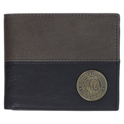 [CHRIS-2120] Billetera De Cuero Color Negro Y Gris  Con Insignia De Metal Texto Josué 1:9