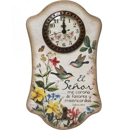 [WOOD-BS23007C] Reloj Porta Llaves Texto: Salmo 103:4 El Señor Me Corona De Favores Y Misericordias. (Gorriones)
