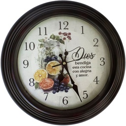 [WATCH-BS059I] Reloj De Pared Redondo Color Negro Texto: Dios Bendiga Esta Cocina Con Alegría Y Amor