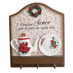 [DECOR-1293C] Porta Llaves De Madera Gracias Señor Por El Pan De Cada Día.