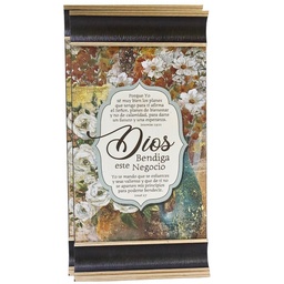 [DECOR-1138N] Plaqueta Con Moldura Color Negro Y Dorado Texto Dios Bendiga Este Negocio