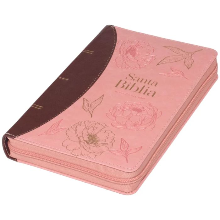 Biblia RVR1960 Dúo Tono Rosa/Café Con Zíper e Índice