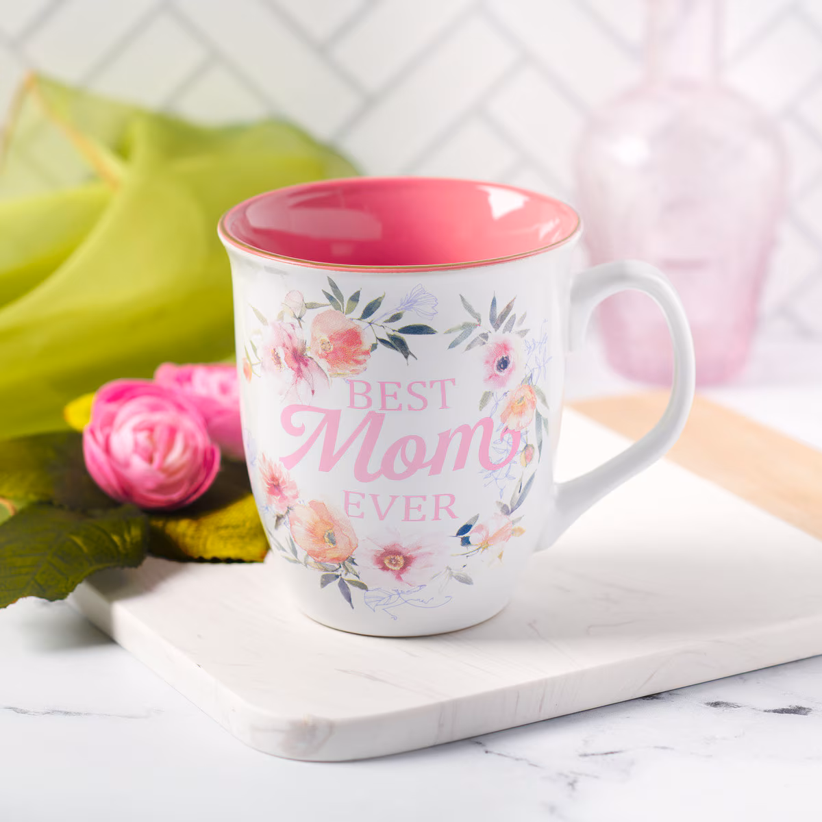 Mug Pink/White Floral Best Mom