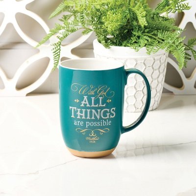 Taza Cerámica Verde Todas Las Cosas Son Posibles - Mateo 19:26