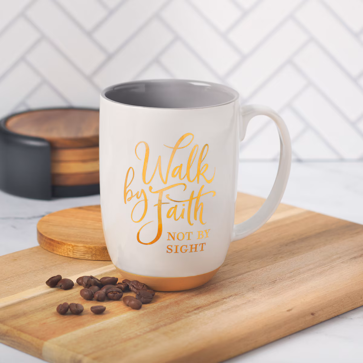 Taza De Cerámica Blanca Walk By Faith 2 Corintios 5:7
