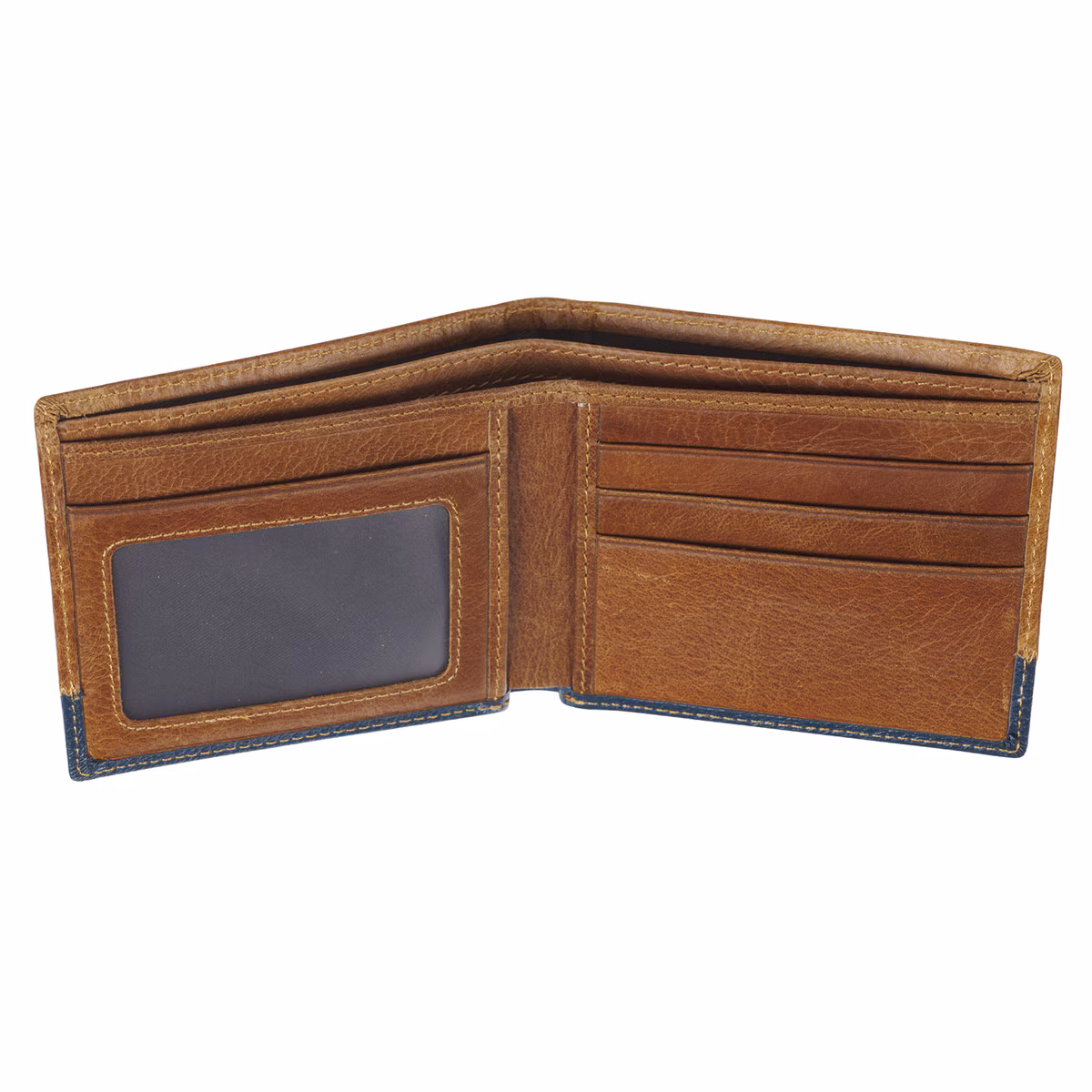 Billetera De Cuero Genuino Caramelo Y Azul Josué 1:9